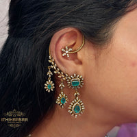 Victorian Russian Emerald Uncut Polki earcuff jhumkas, beautifully fits the ear handcrafted with 925 silver