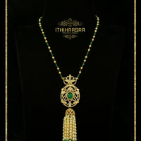 CZ stone with emerald stones with pearl tassels
