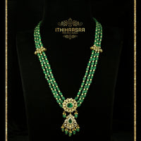 Semi precious Uncut Polki, Elegant Green Onyx Beads paired with striking Emerald Stones