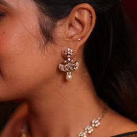 Vritika Peacock Uncut Polki Emerald Necklace Set