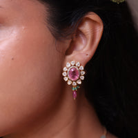 Aadhira Uncut Polki Necklace with Rich Lab Grown Russian Emerald & Tourmalines Set