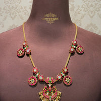 Antique kundan bottu mala necklace made in 92.5 silver by ithihaasaa