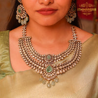 2 in 1 Grand Athmiha Uncut Polki Columbian Emerald Necklace