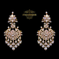 Anika Uncut Polki Danglers with real pearls made with 92.5 silver