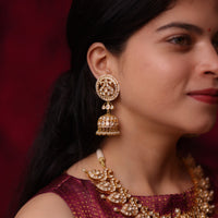 Uncut Polki Swan Necklace (Medium Size) and Uncut Polki Jhumkas made in 92.5 silver