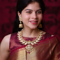 Uncut Polki Swan Necklace (Medium Size) and Uncut Polki Jhumkas made in 92.5 silver