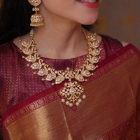 Uncut Polki Swan Necklace (Medium Size) and Uncut Polki Jhumkas made in 92.5 silver