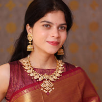 Uncut Polki Swan Necklace (Medium Size) and Uncut Polki Jhumkas made in 92.5 silver
