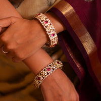 Uncut Polki Ruby Pair Bangles made with 92.5 silver