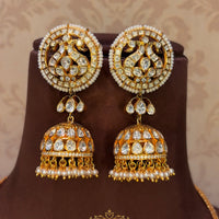 Uncut Polki Swan Necklace (Medium Size) and Uncut Polki Jhumkas made in 92.5 silver