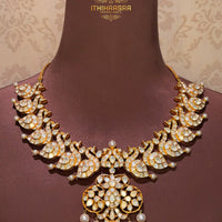 Uncut Polki Swan Necklace (Medium Size) and Uncut Polki Jhumkas made in 92.5 silver