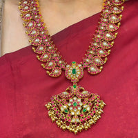 Double-Sided Mango Mala with ear cuff jhumkas crafted in 92.5 hallmark silver with kundan stones in 24ct gold plating