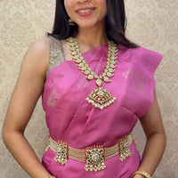 Uncut Polki Pearl Waist belt with real pearls and peacock motifs and 92.5 hallmark silver