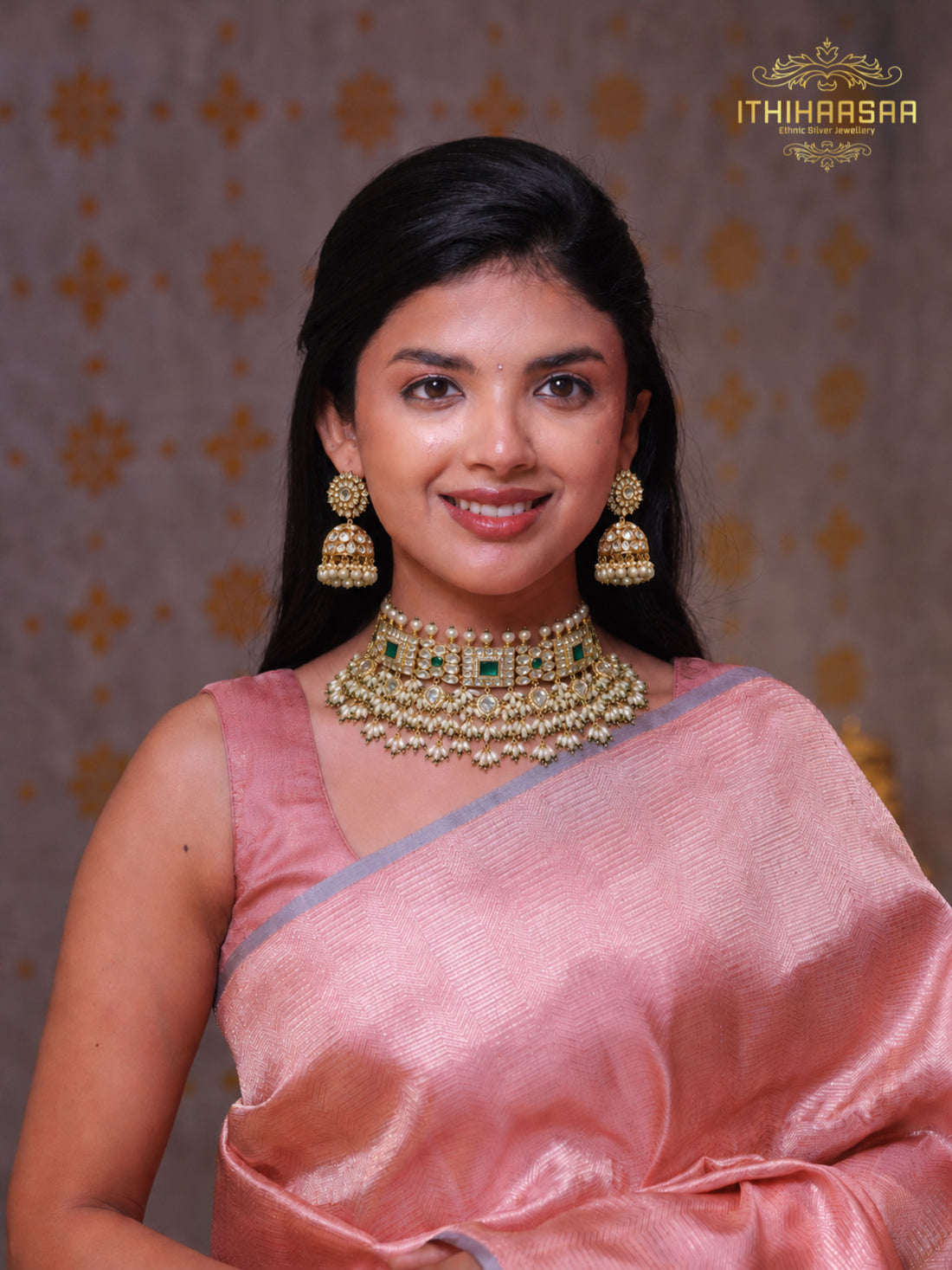 Yamika Real Pearls Uncut Polki Choker