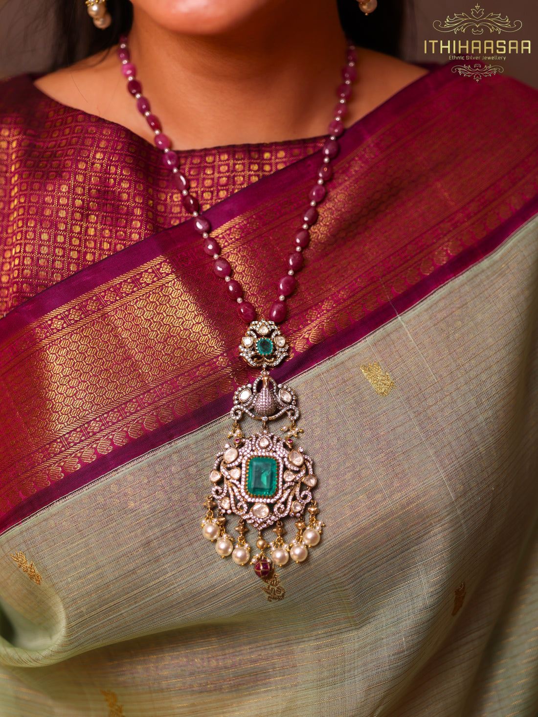Victorian Peacock Long Necklace Set