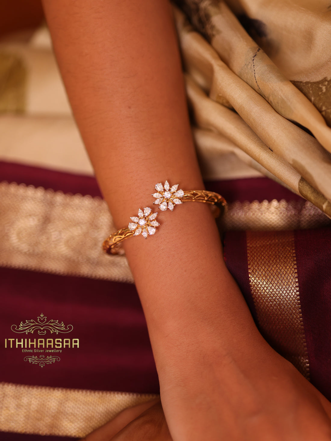A dazzling CZ Bracelet with floral motif made with 92.5 Silver
