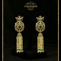 CZ stones with emeralds and pearl tassel earrings
