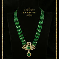 deep green layered Onyx Beads with emerald stones in the center made with 92.5 silver