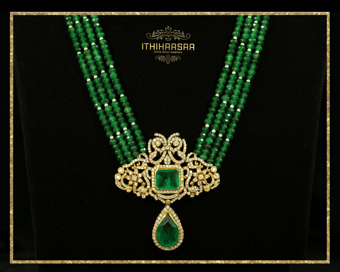 Ishita Emerald CZ Statement Necklace Set