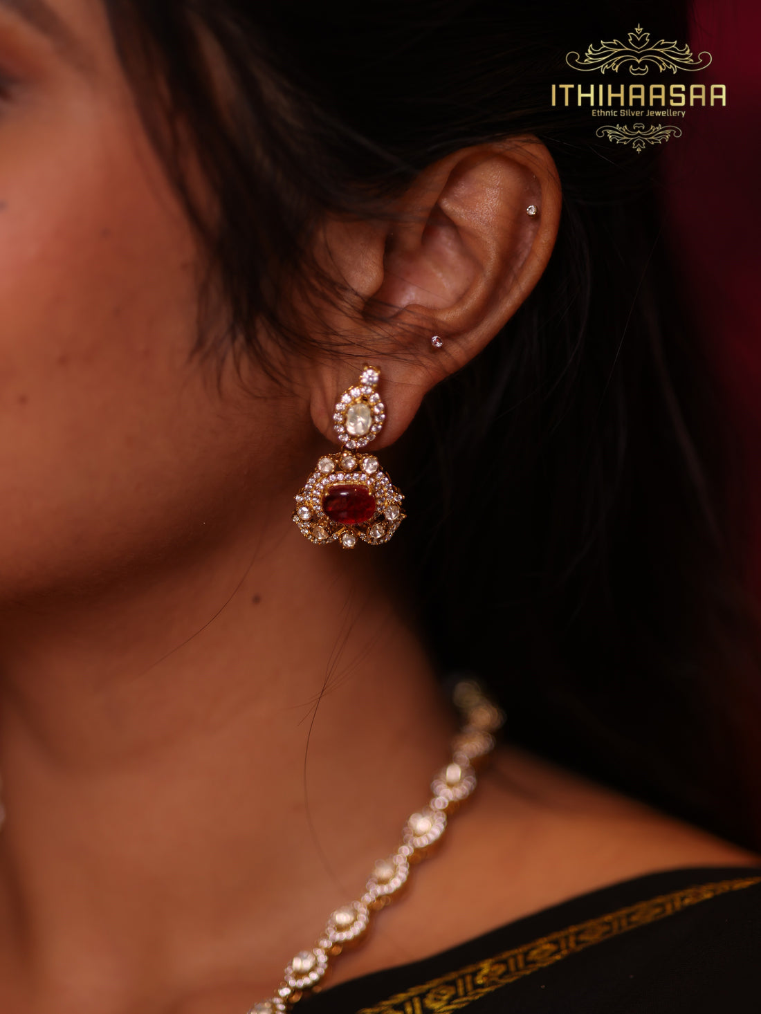 stunning ruby stones semi precious uncut polki stud made with 92.5 silver