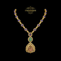 Semi-precious Uncut Polkis stones, Tanzanite's, Rose Quartz and Russian Emerald necklace in 92.5 silver