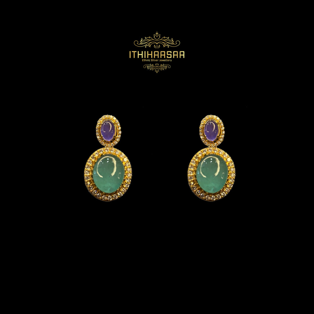 Tanzanite's Russian emeralds with semi precious uncut polki earrings with 92.5 silver