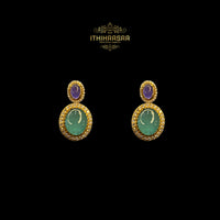 Tanzanite's Russian emeralds with semi precious uncut polki earrings with 92.5 silver