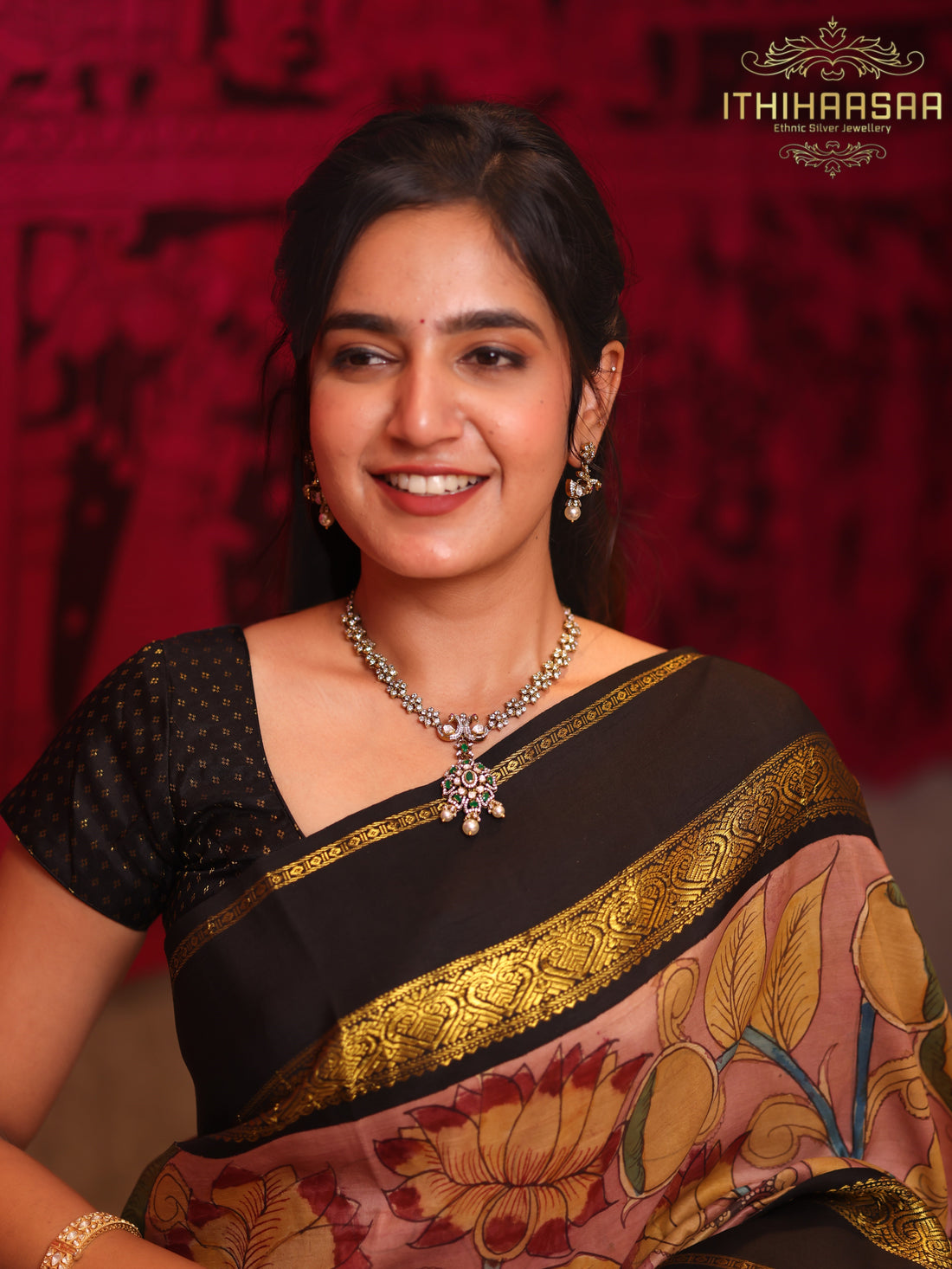 Vritika Peacock Uncut Polki Emerald Necklace Set
