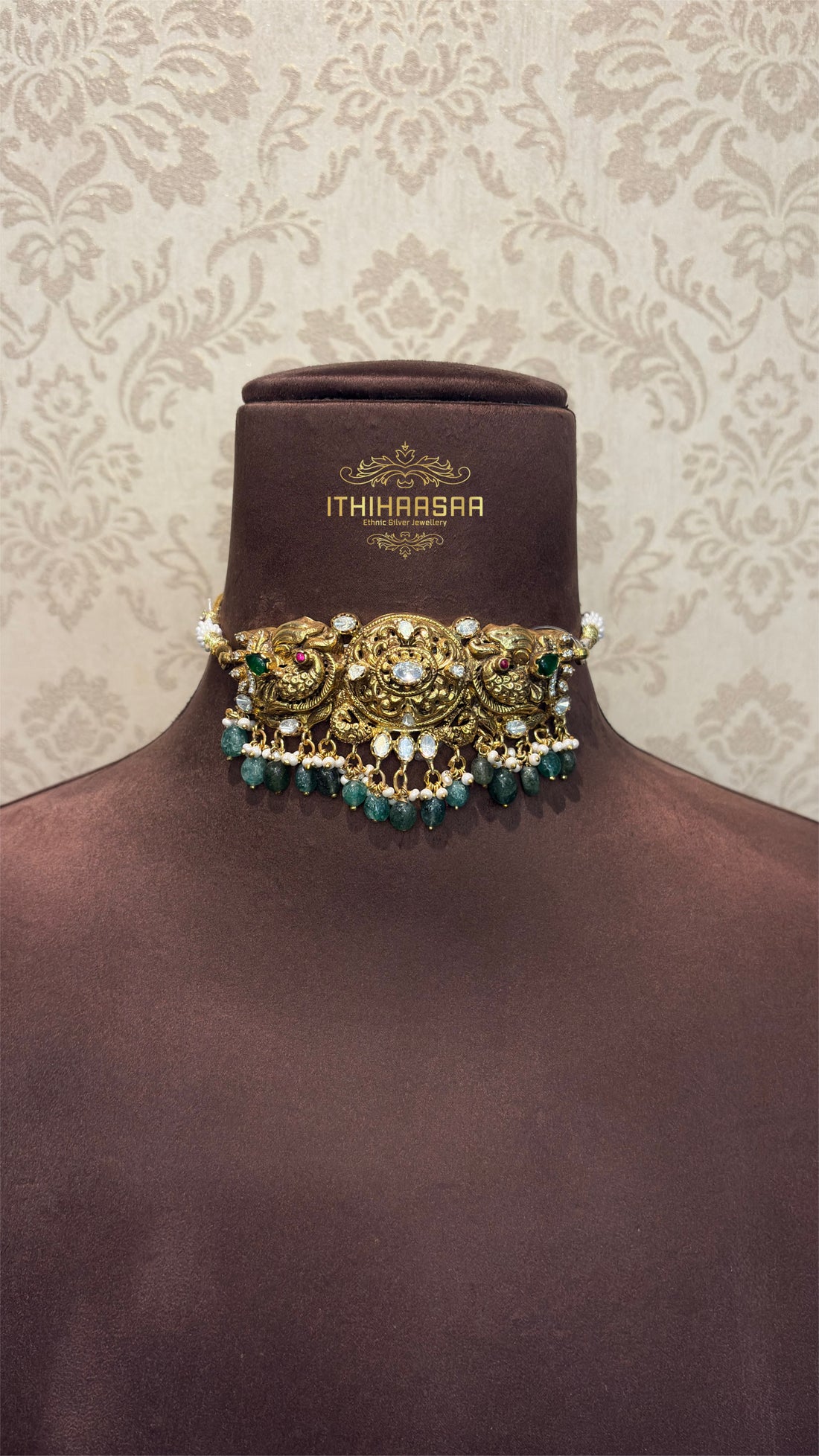Antique Semi Precious Kundan with real onyx beads choker