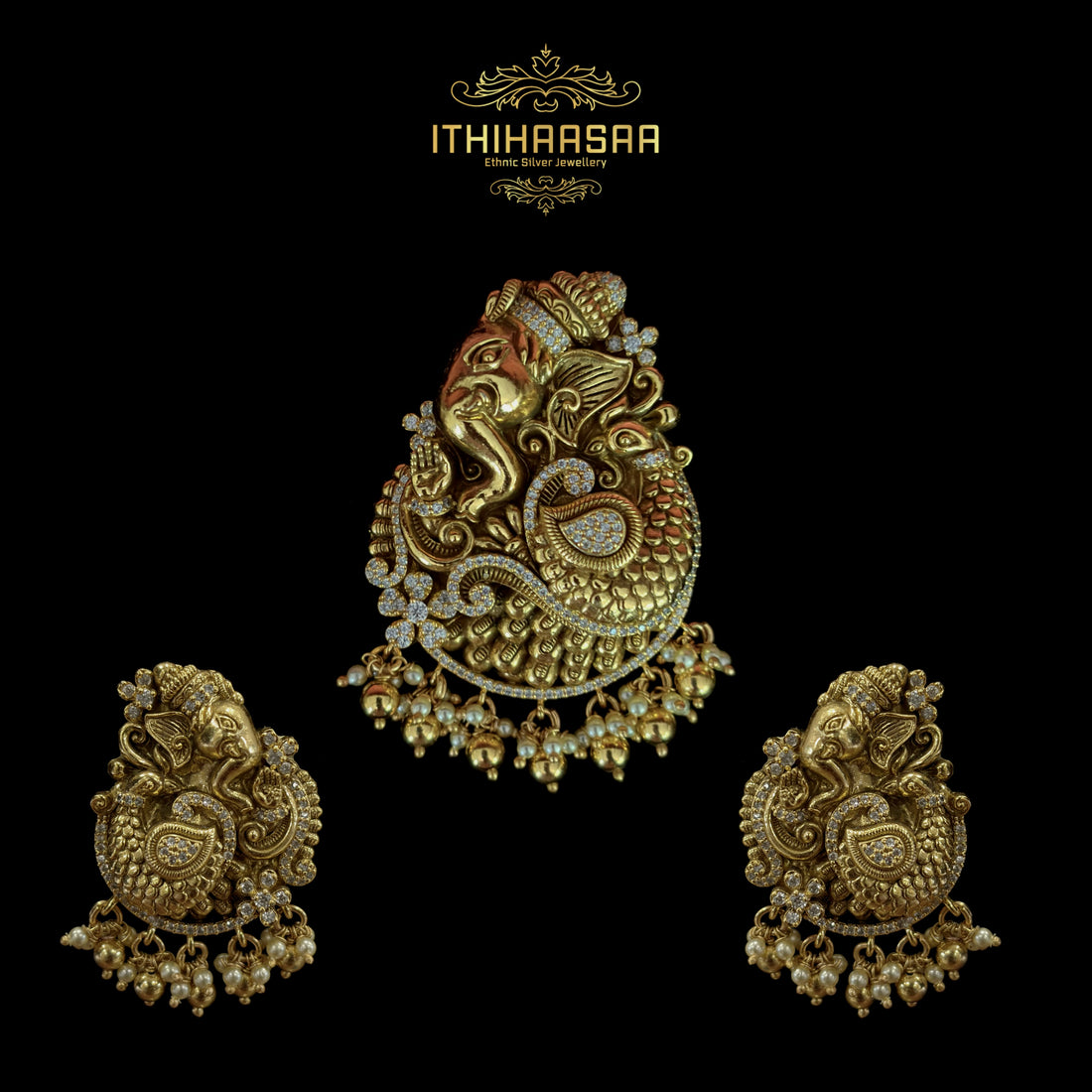 Lord Ganesha Antique Nakshi Pendant Set