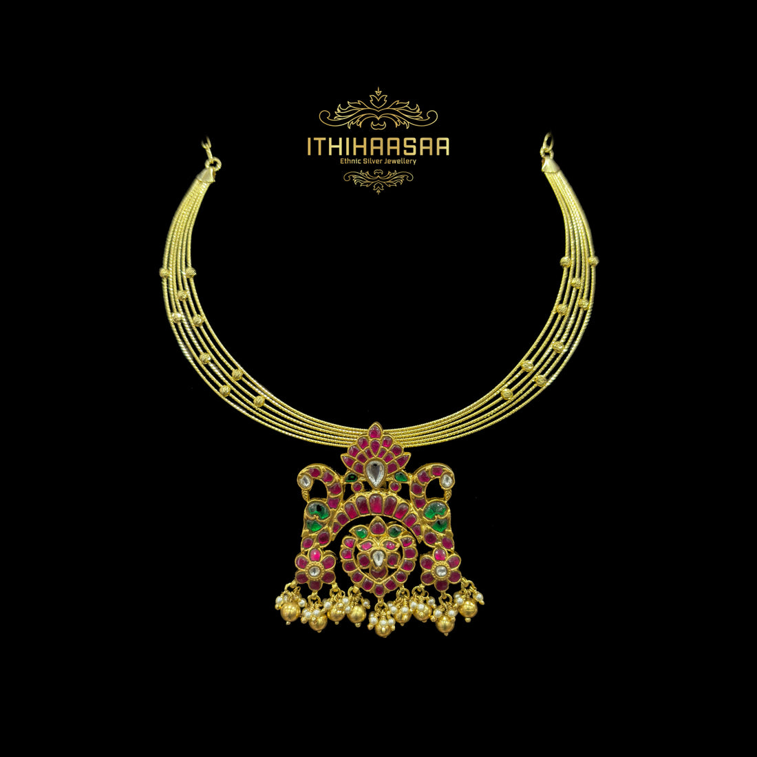 Meena Hasli Necklace with Kundan Pendant