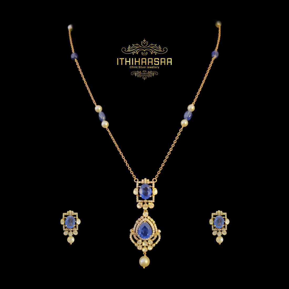 Harika Tanzanite Uncut Polki Necklace Set