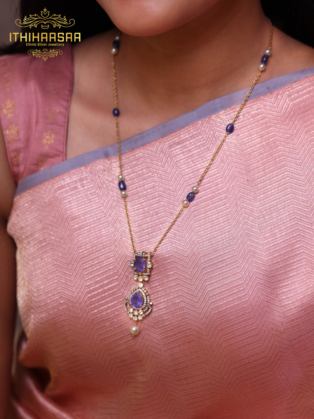 Harika Tanzanite Uncut Polki Necklace Set