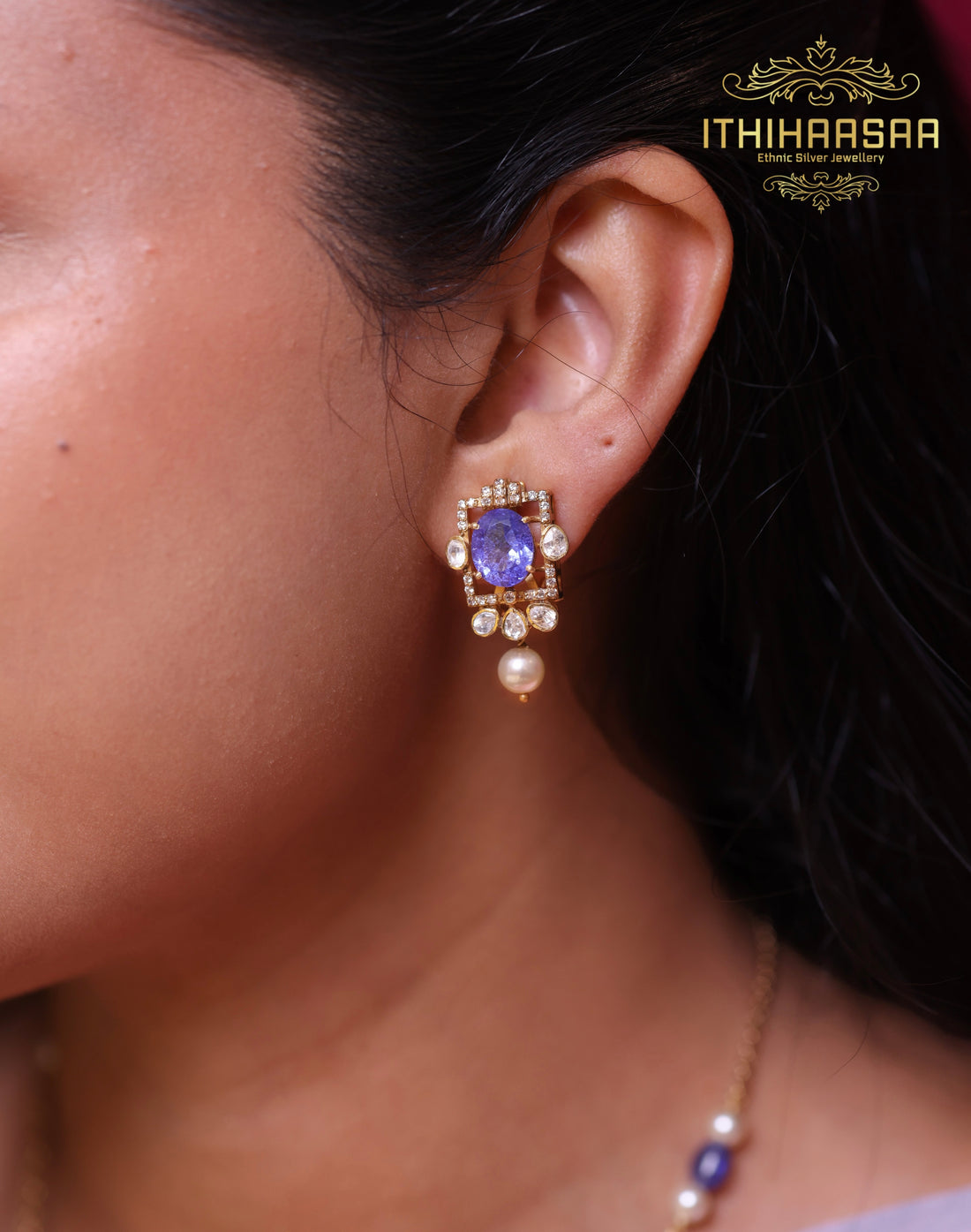 Harika Tanzanite Uncut Polki Necklace Set