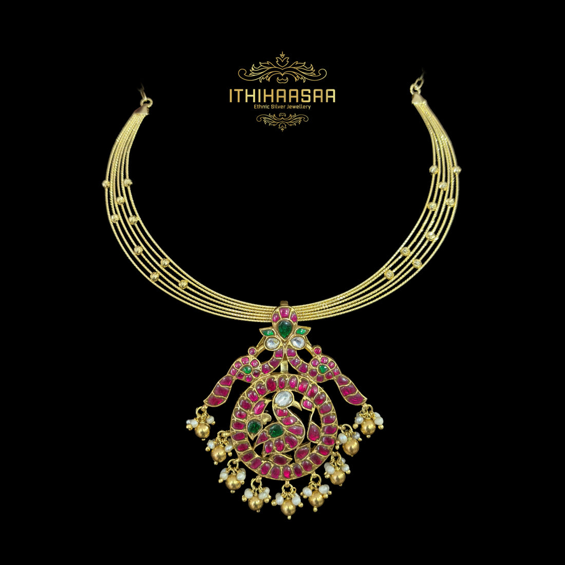 Mayurika Hasli Necklace with detachable Kundan Pendant Set