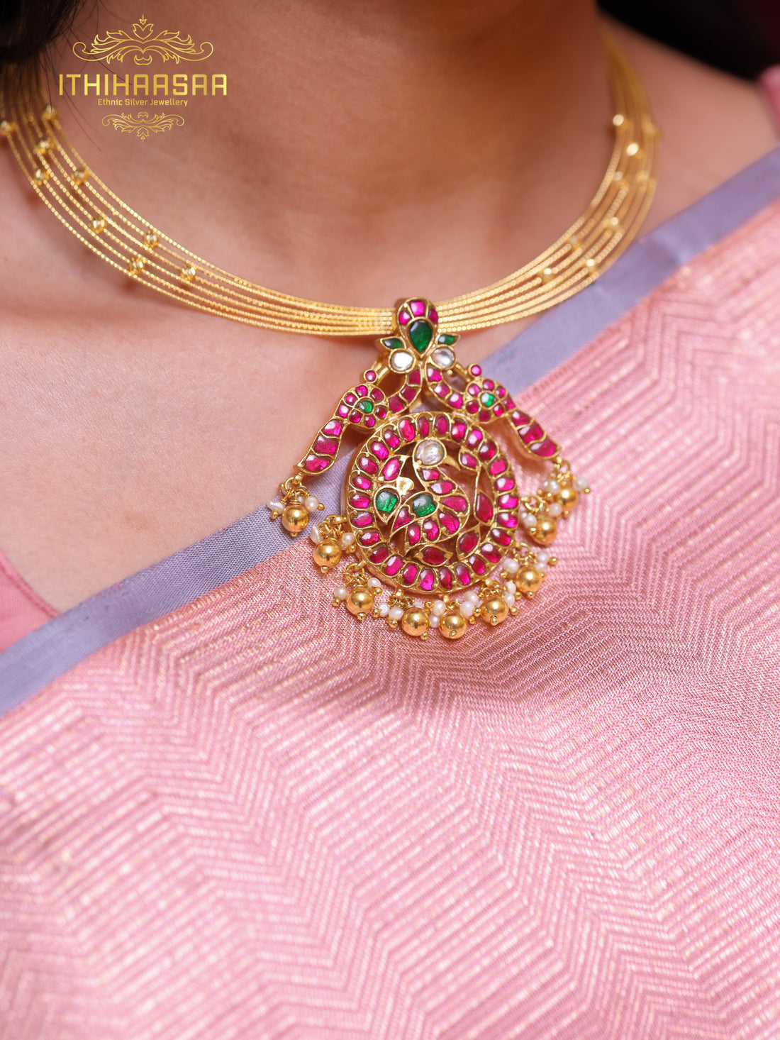 Mayurika Hasli Necklace with detachable Kundan Pendant Set