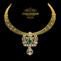 Vasudha Emerald Peacock Uncut Polki Necklace