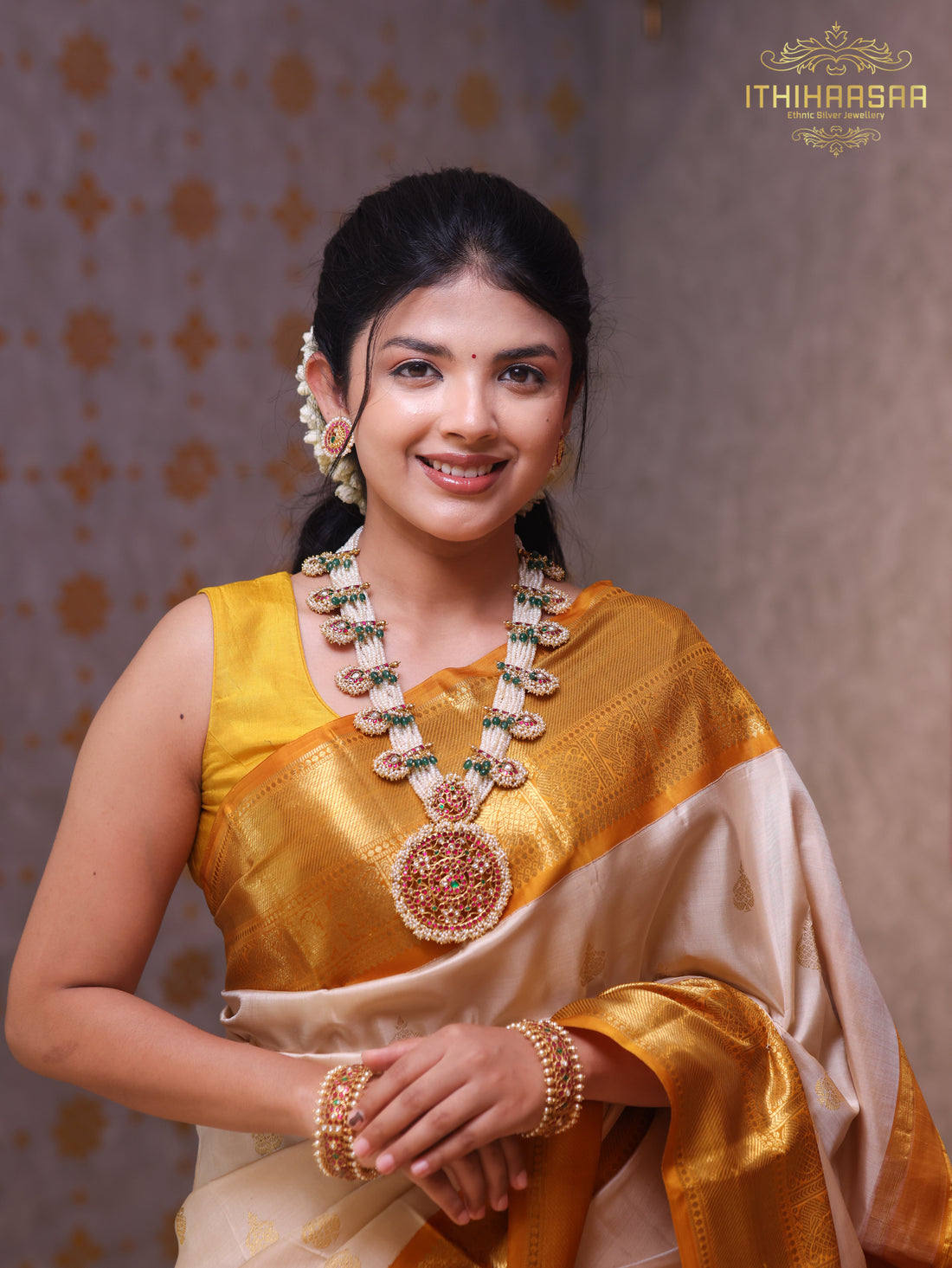 Mayura Mukthika - Real Pearl Peacock Kundan Haar