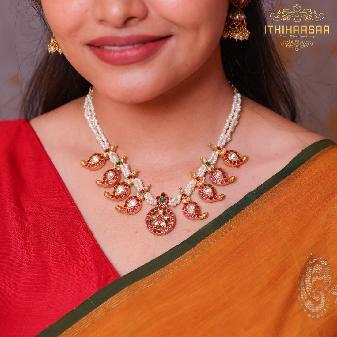 Mukta Manjari – 2 in 1 Real Pearl Kundan Mango Necklace