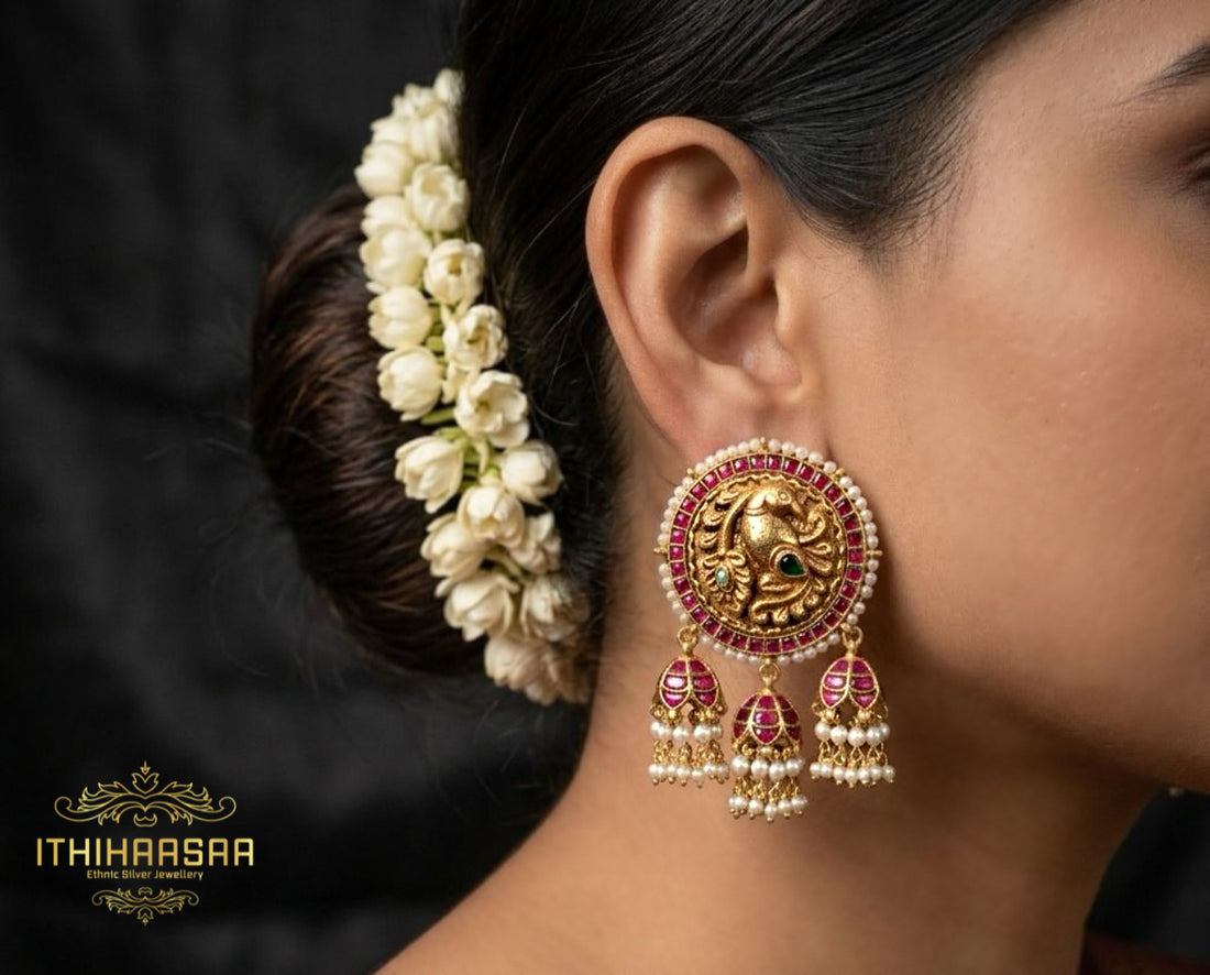 Antique Nakshi Peacock Kundan Jhumkas