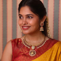 Mayuri Hasli Necklace with kundan stones and matchin kundan jhumkas with real pearls handcrafted with with 92.5 silver