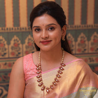 Double Sided Pearl Mango Mala Set in antique kundan stones made with 92.5 silver with matching kundan mango studs