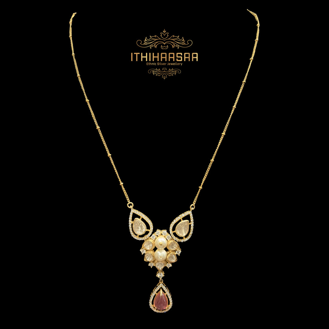 Kriti Tourmaline Uncut Polki Necklace Set