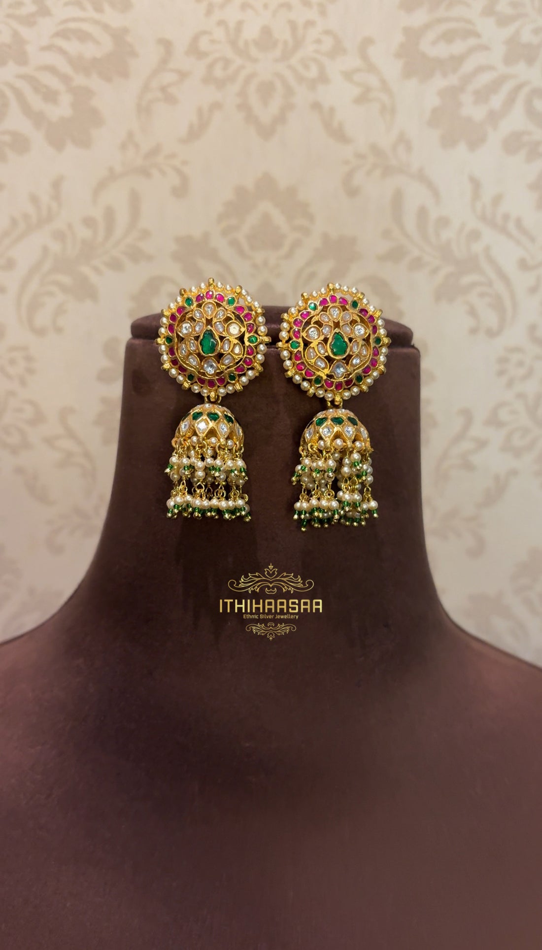 Antique vintage kundan detachable jhumkas with real pearls made with 92.5 silver