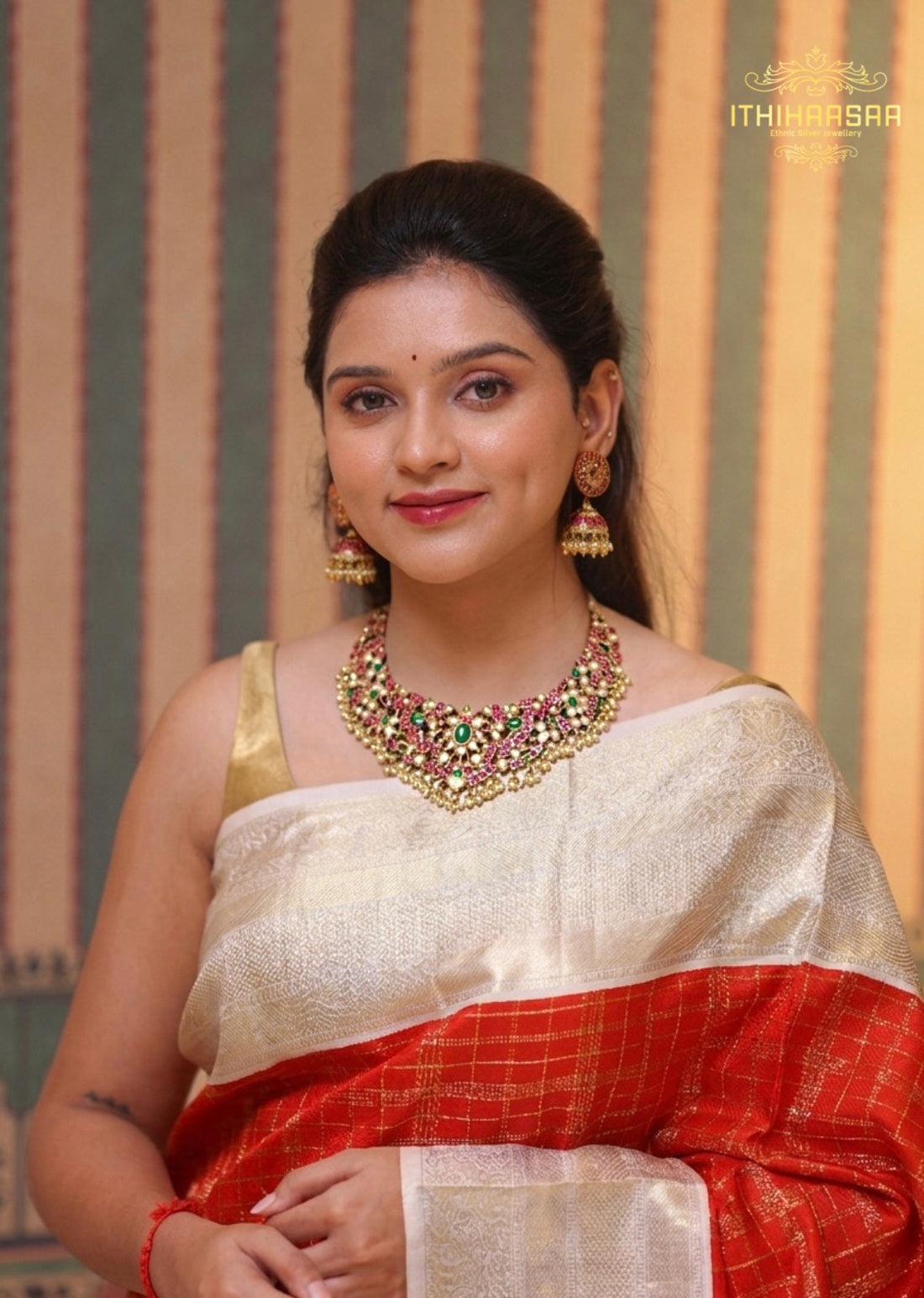 Antique kundan short necklace beautifully handcrafted with 92.5 silver 
