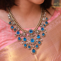 Victorian Russian Emerald Uncut Polki Necklace set with a diamond finished handcrafted in 92.5 silver