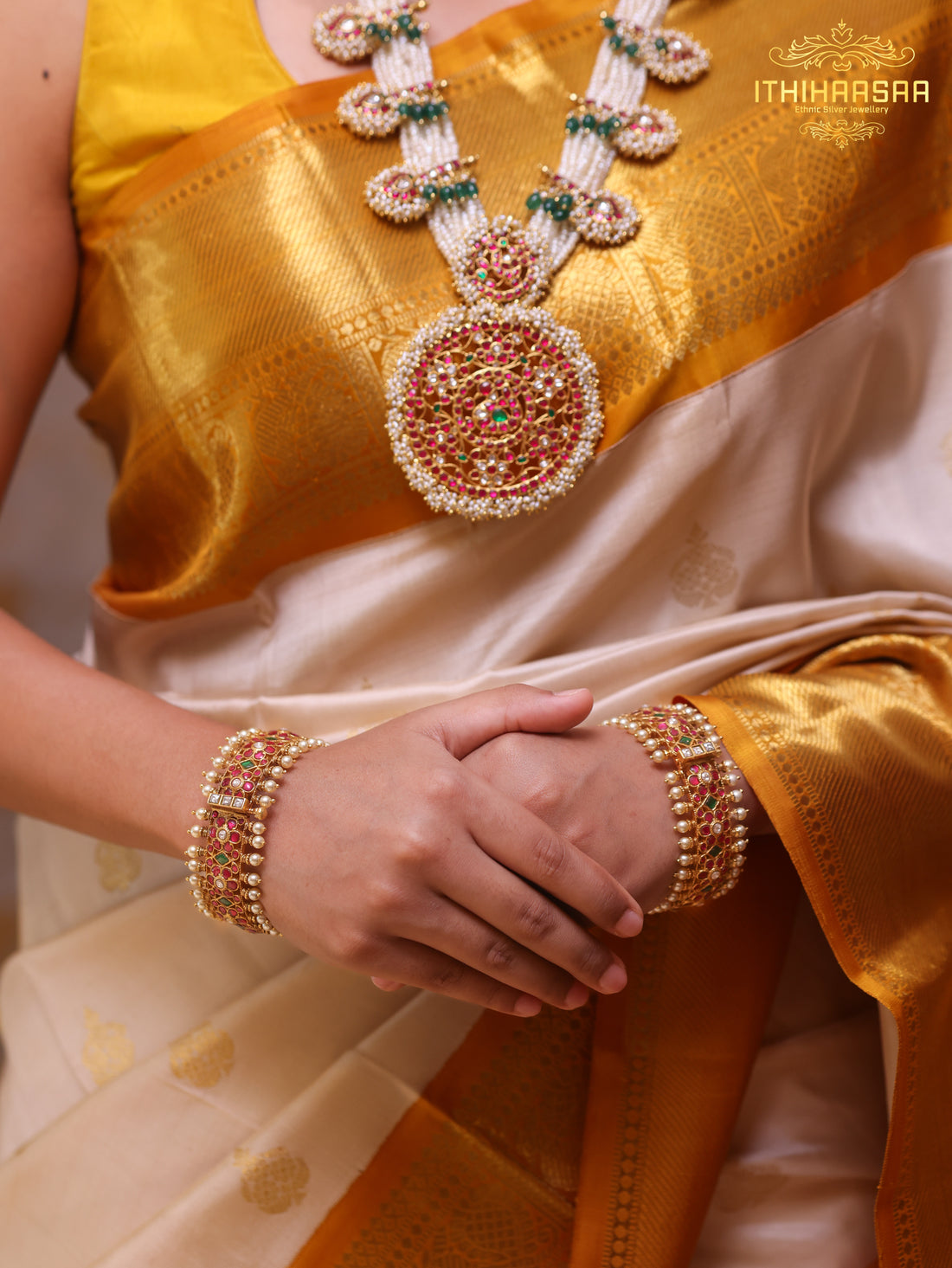 Mayura Mukthika - Real Pearl Peacock Kundan Haar