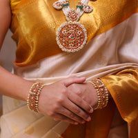 Mayura Mukthika - Real Pearl Peacock Kundan Haar