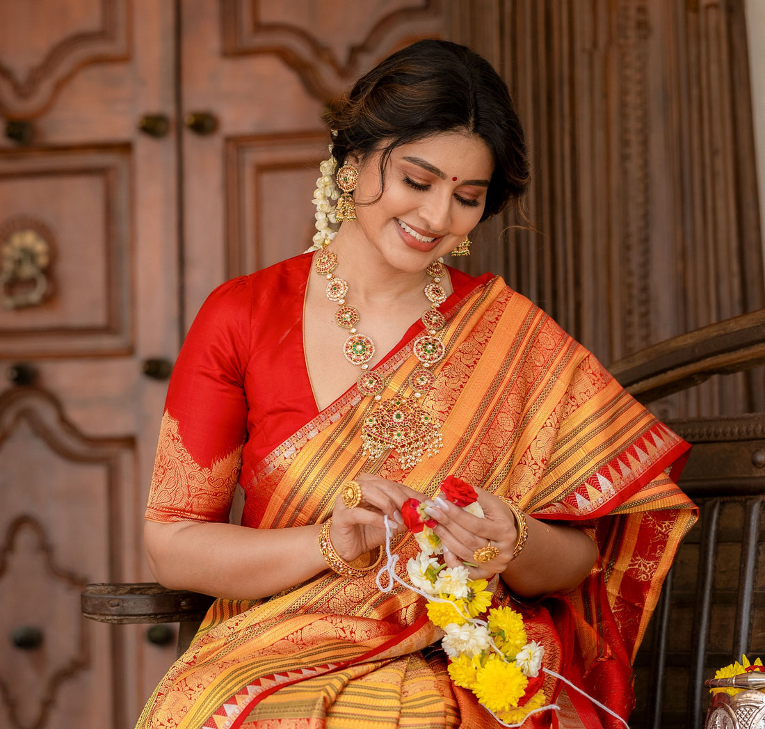 Antique vintage kundan haar with real pearls and paired with statement jhumkas beautifully adorned by actress sneha mam in 92.5 hallmark silver