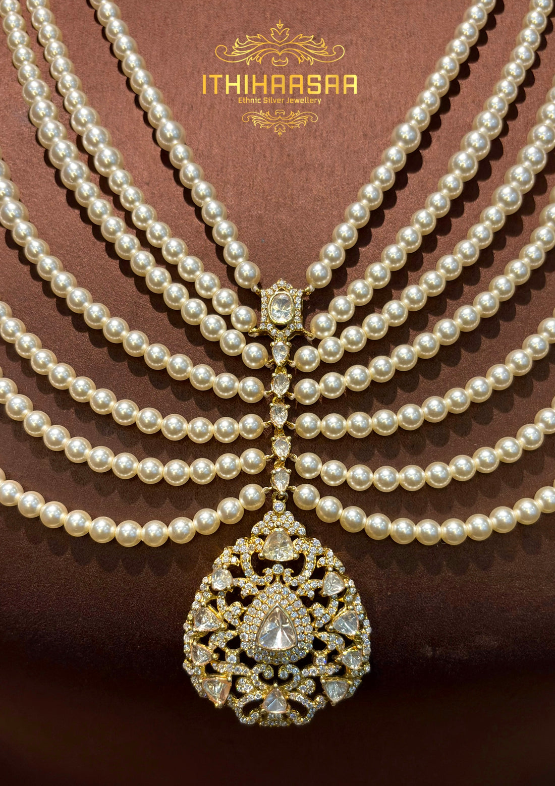 Vihana Uncut Polki Layered Pearl Haar Set